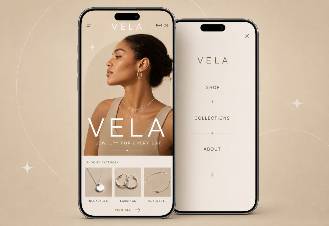 Responsive mobile presentation showing the homepage and a clean, easy-to-use navigation menu.